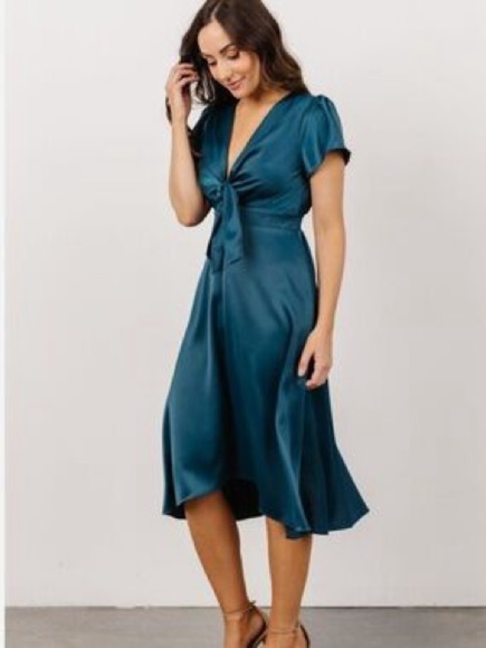 Baltic Born Persian blue Satin Tie-Front Midi Dress